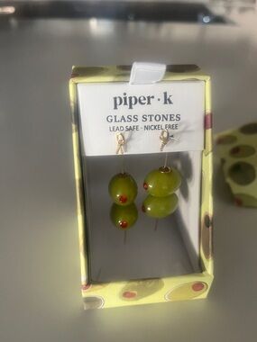 piper.k Olive Green Glass Bead Drop Earrings